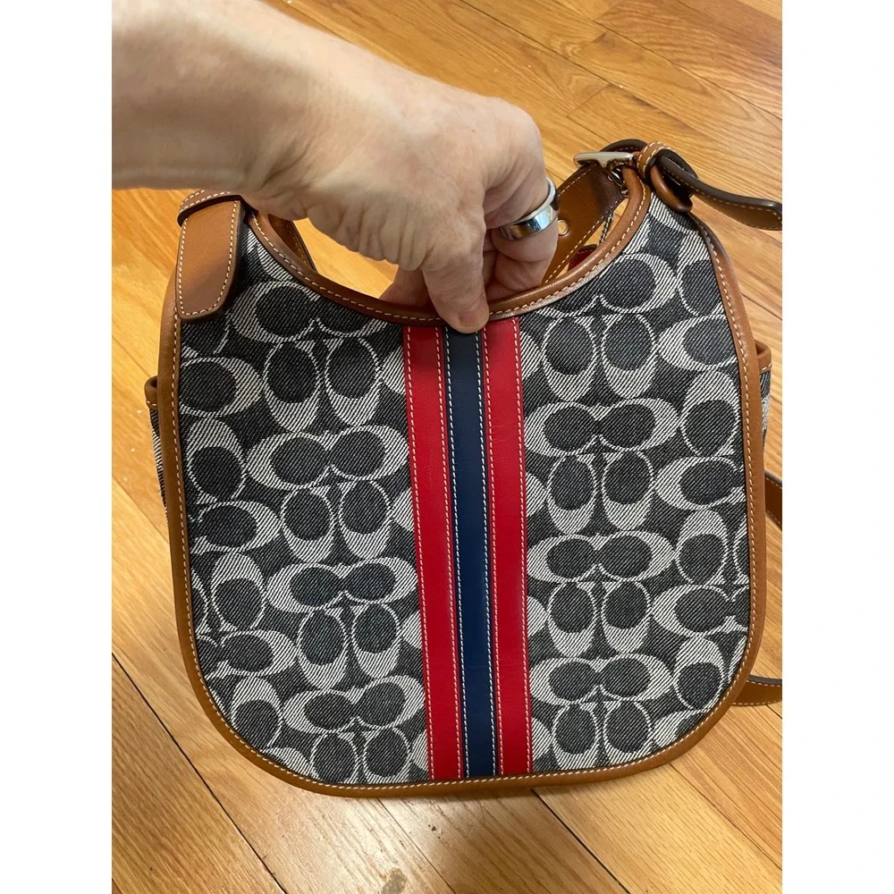 Vintage Coach Denim Hippie Flap Red Stripe 2003 RARE New in Box - Picture 5 of 9